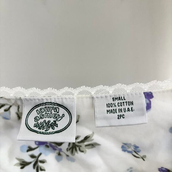 RARE Vintage 1980s Laura Ashley Blouse Floral Lace Size Small Ruffle Sleeves - Picture 4 of 7